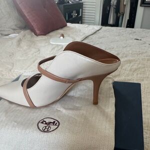 Malone Souliers White and Tan Heels
